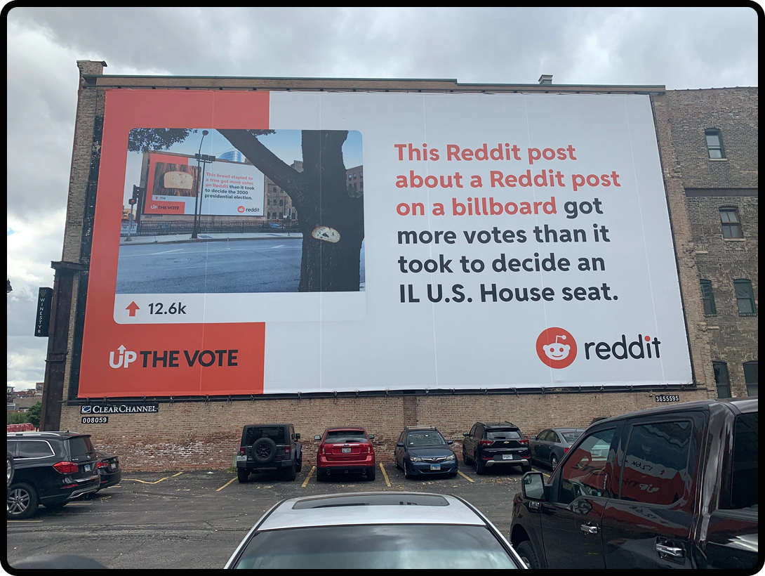 Reddit billboard advertisement making fun of a Reddit post.