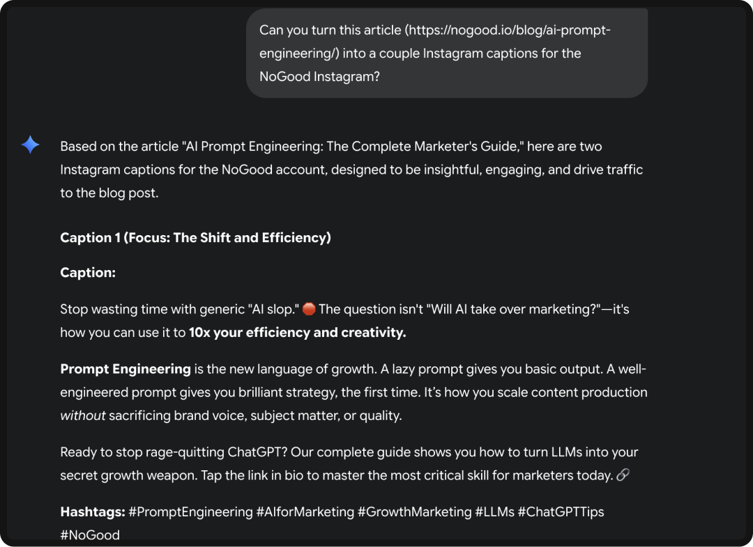 Example of using ChatGPT for repurposing content.