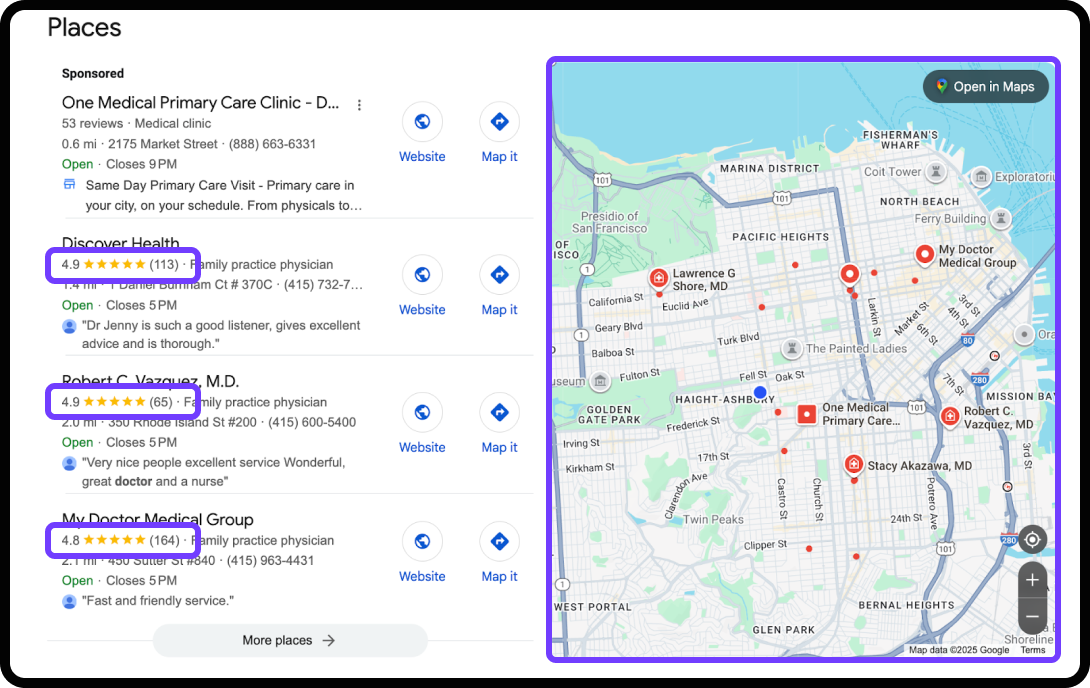 Local map listing optimization, a component of healthcare SEO.