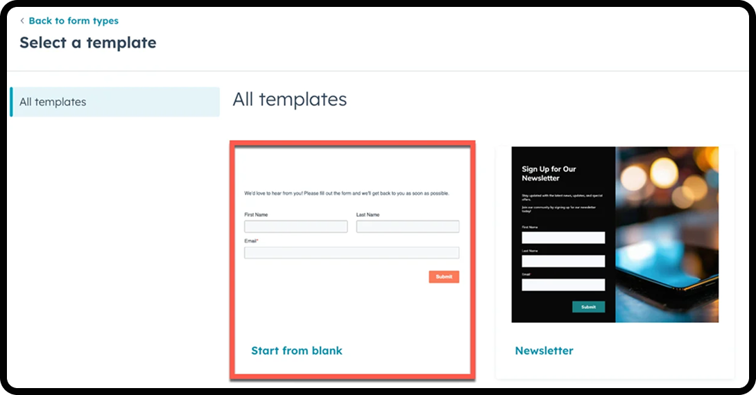 Screenshot of the user interface of HubSpot Forms.