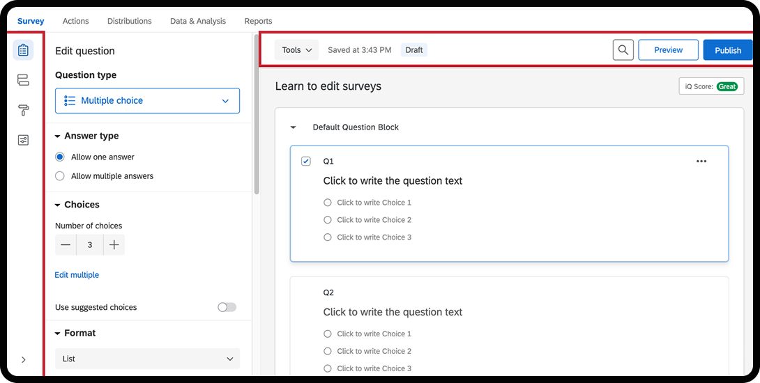 Screenshot of the user interface of Qualtrics.