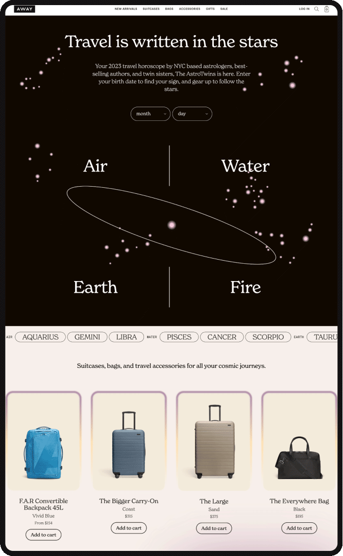 Curated suitcase collections for each horoscope