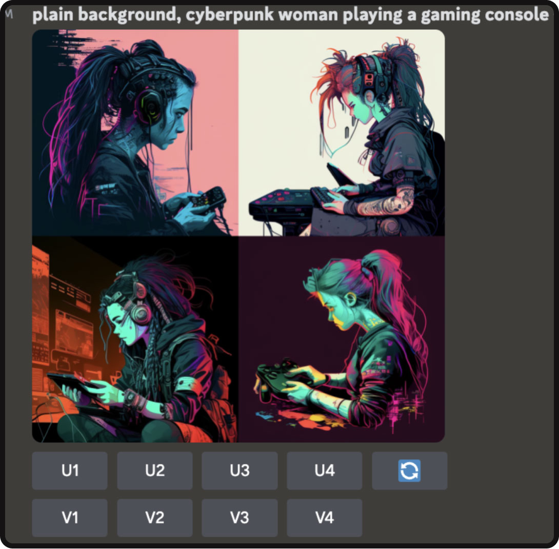 Midjourney cyberpunk gamer output
