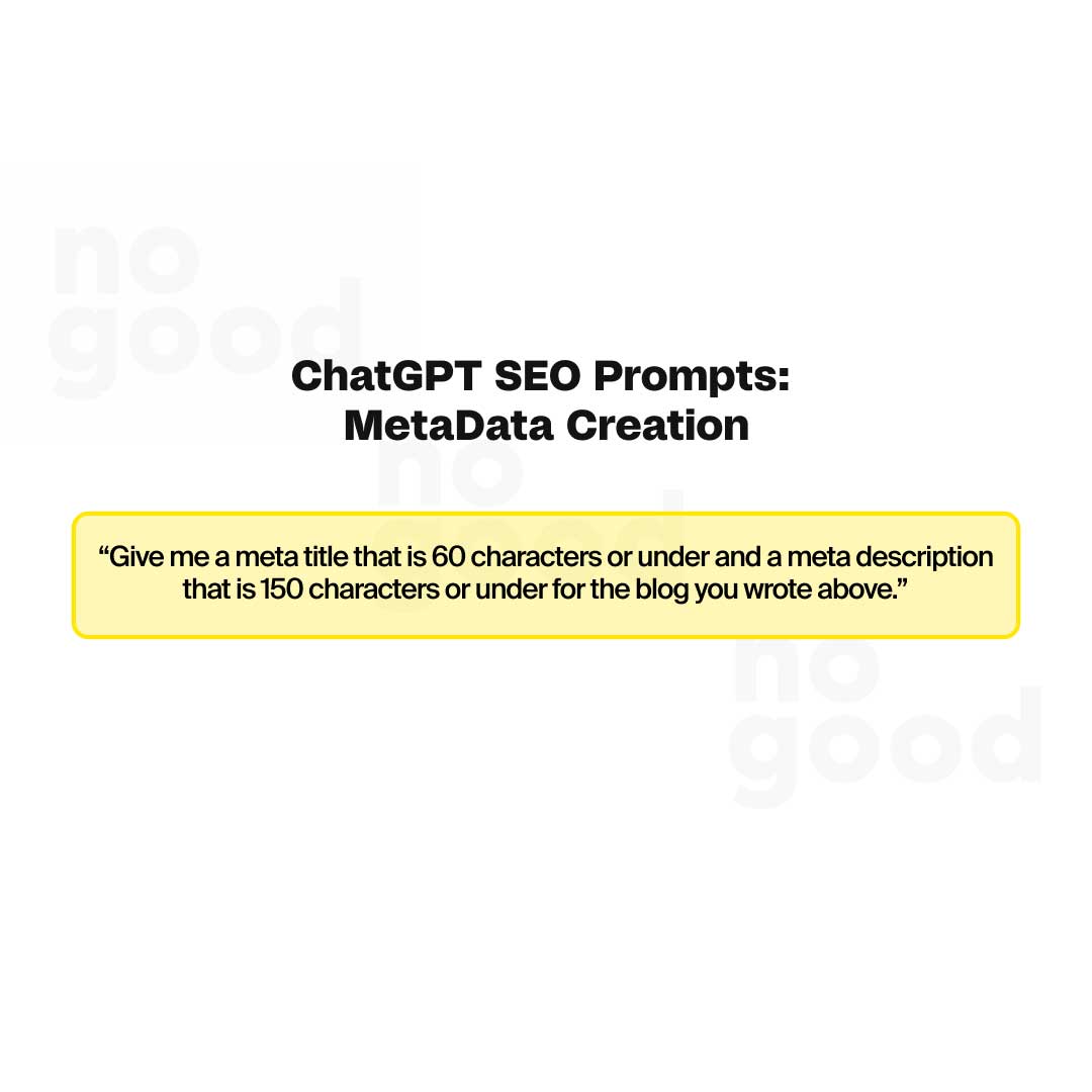 ChatGPT SEO prompt for meta data creation