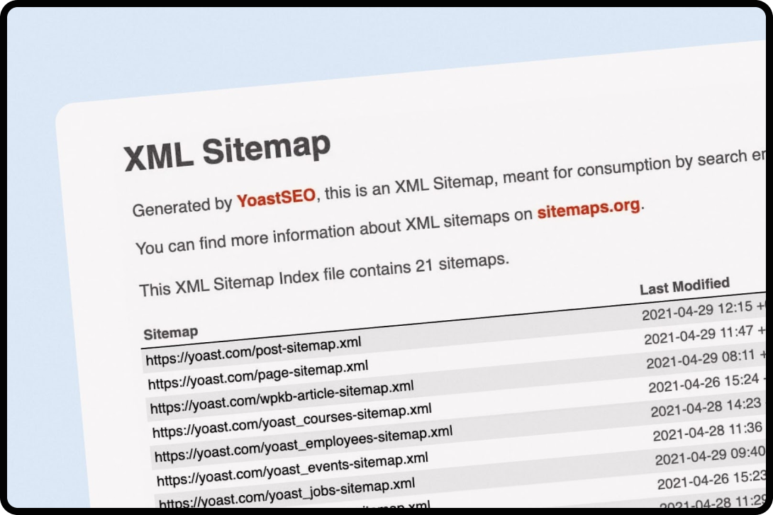 Image of an example XML sitemap.