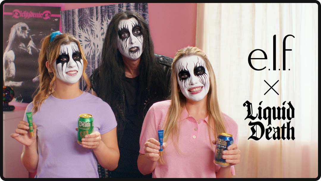 Liquid Death's collaboration with e.l.f. Cosmetics.