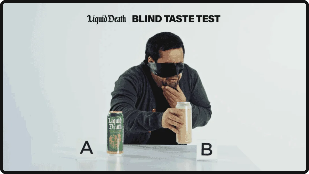 Blindfolded participant in Liquid Death's "Taze Test".