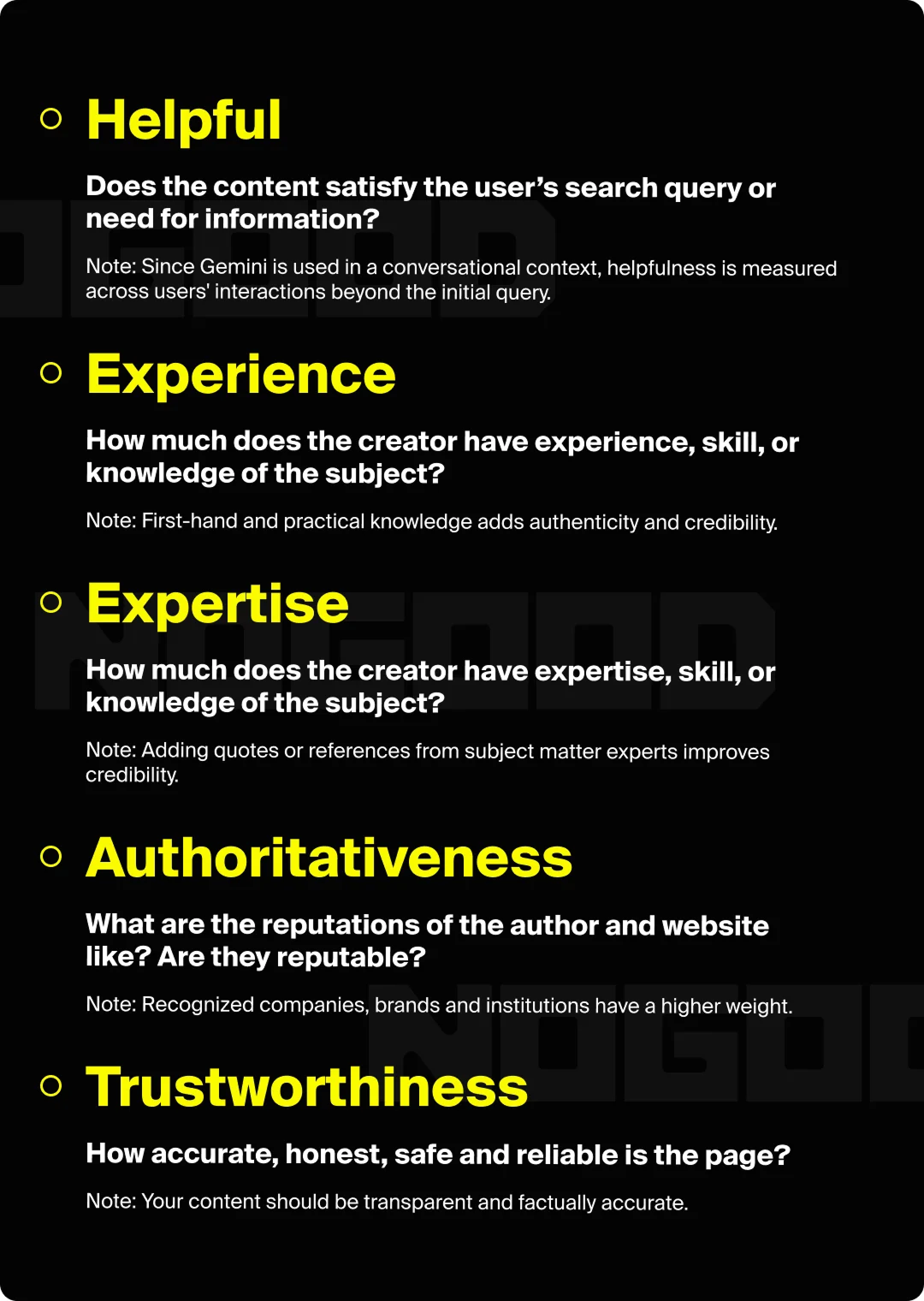 Graphic explaining the concept of H-E-E-A-T guidelines for helpful content.