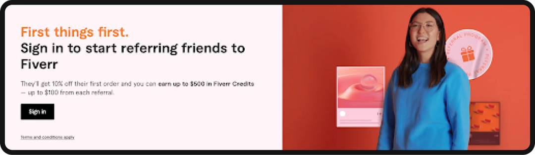 Screenshot of Fiverr's referral marketing program.