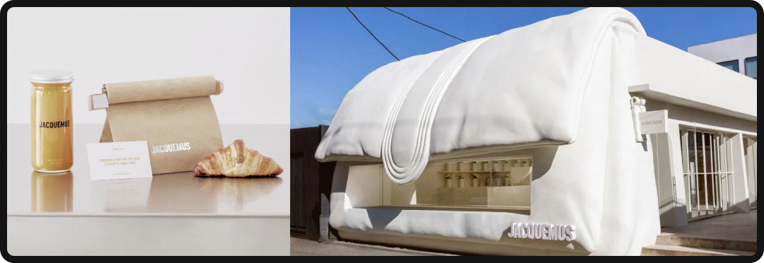 Products from Jacquemus, along with a unique storefront.