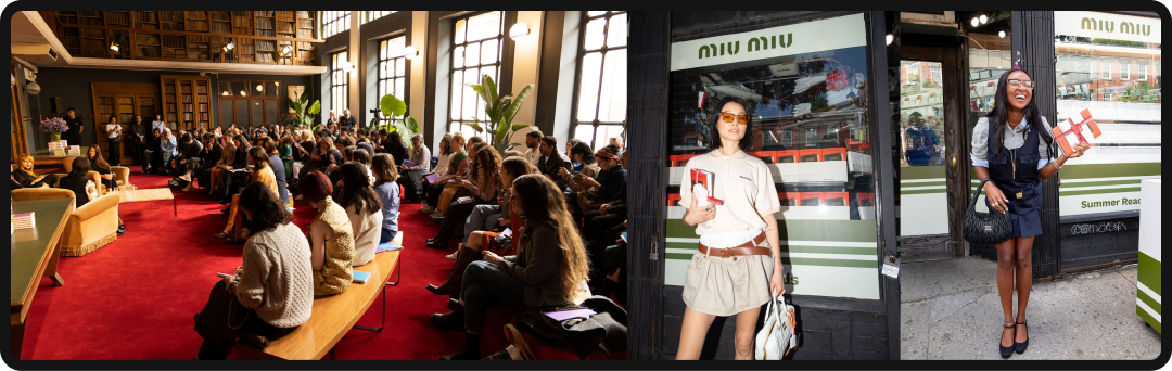 Miu Miu showcasing leisure as luxury with a reading club.