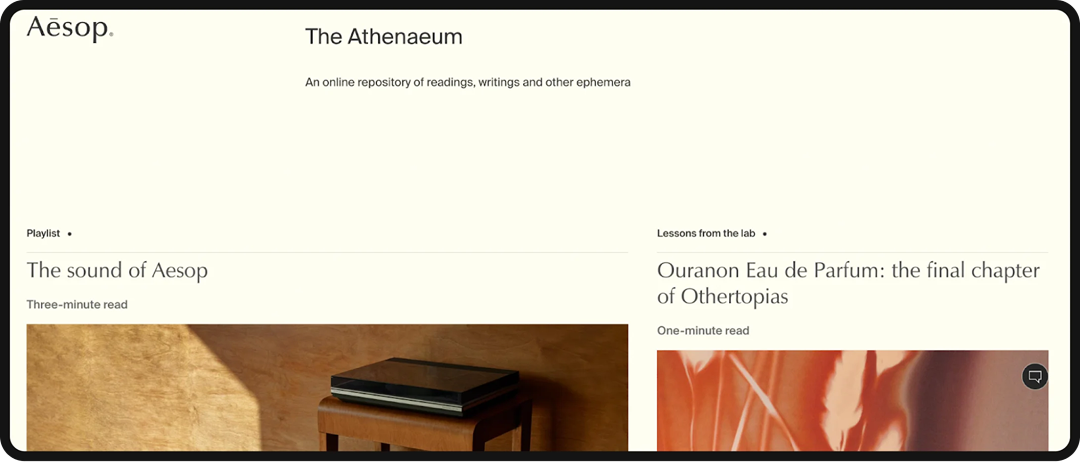 Aesop's website showing how their brand translates across platforms.