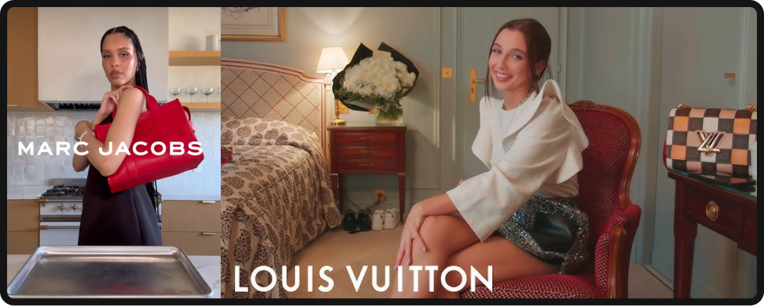 Luxury brands partnering with influencers like Nara Smith and Emma Chamberlain.