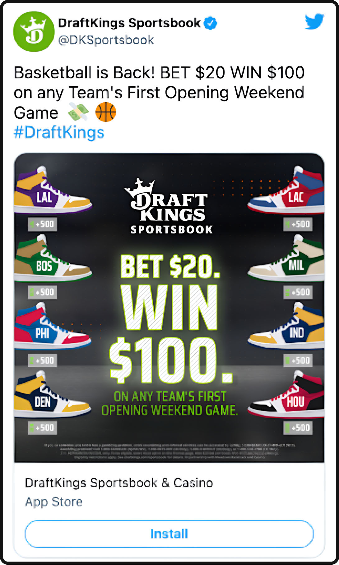 DraftKings Sportsbook Twitter Ad