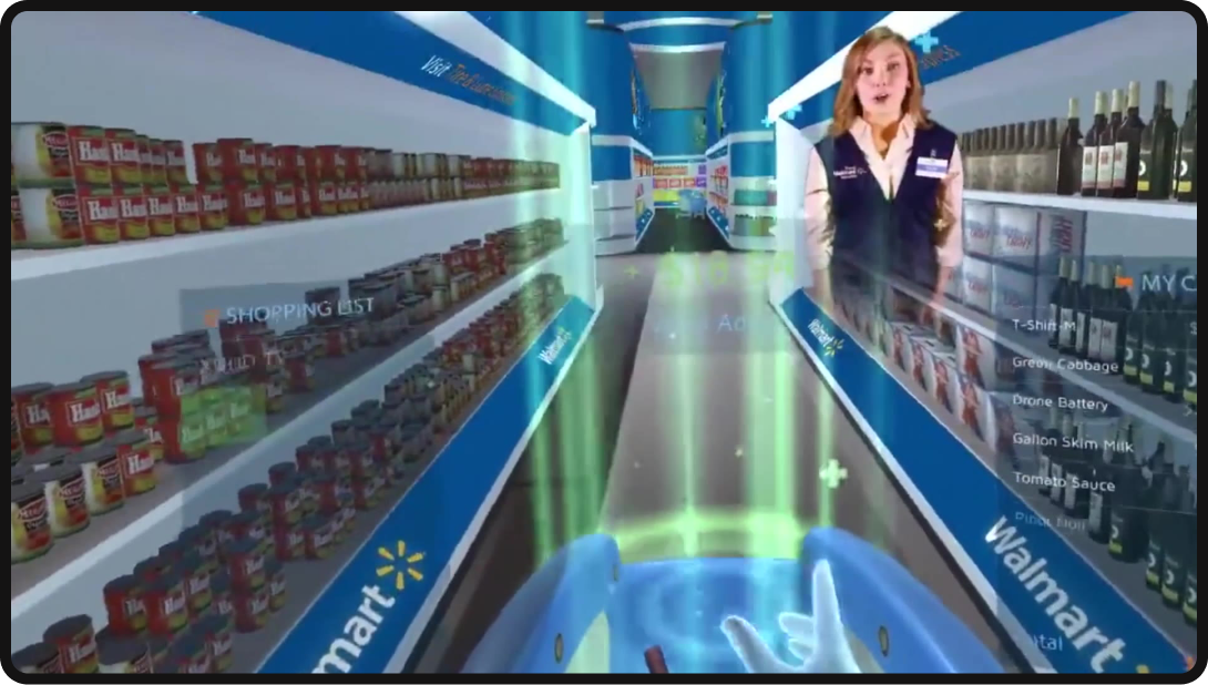 POV walking through a supermarket with VR goggles