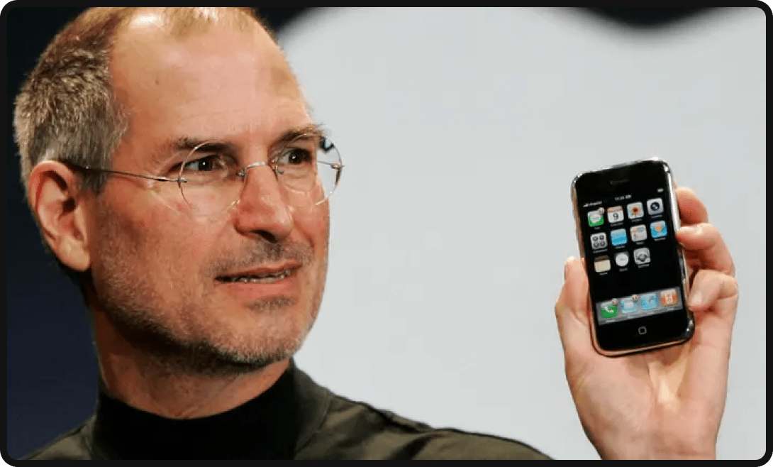 Steve Jobs holding first iPhone