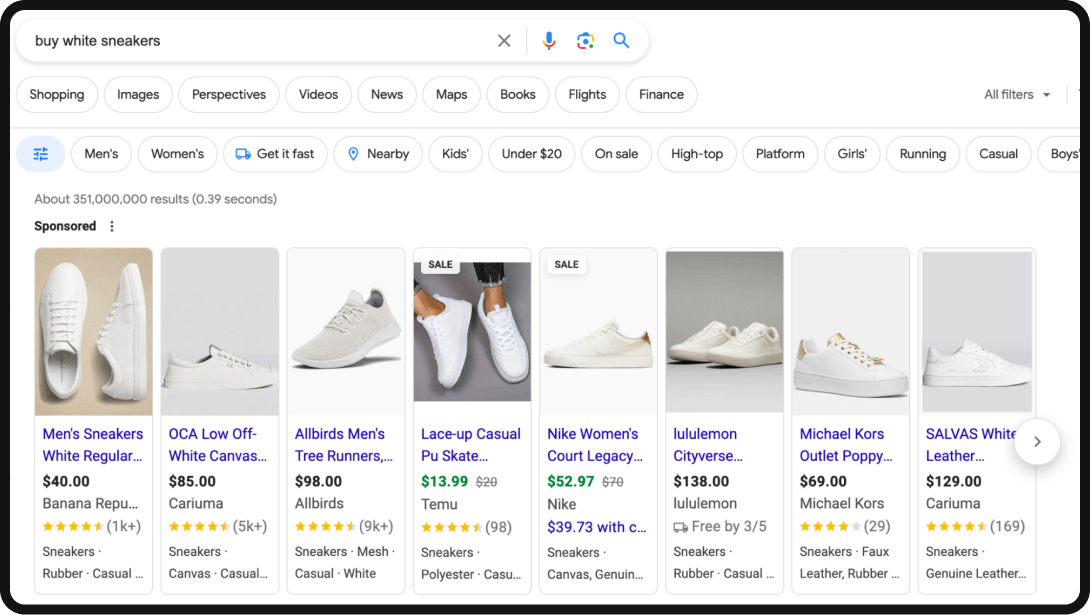 Contextual marketing example: "buy white sneakers"