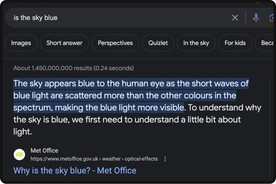 Is the sky blue query in Google