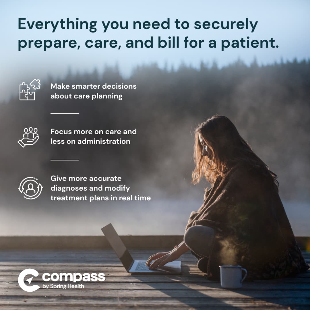 Spring Health providers billing advertisement with woman sitting outside