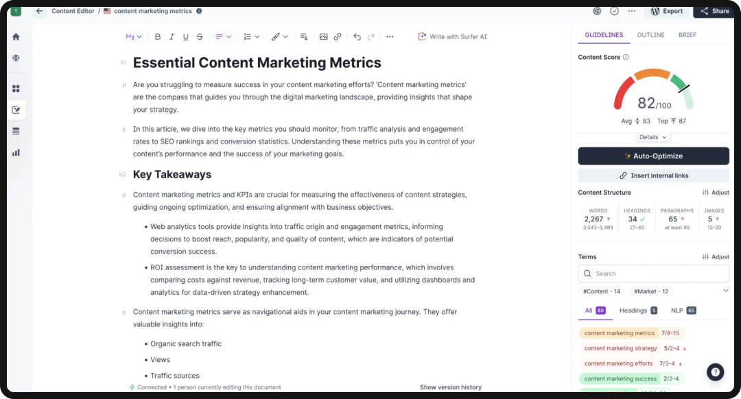 Screenshot of SurferSEO UI, an SEO automation tool.