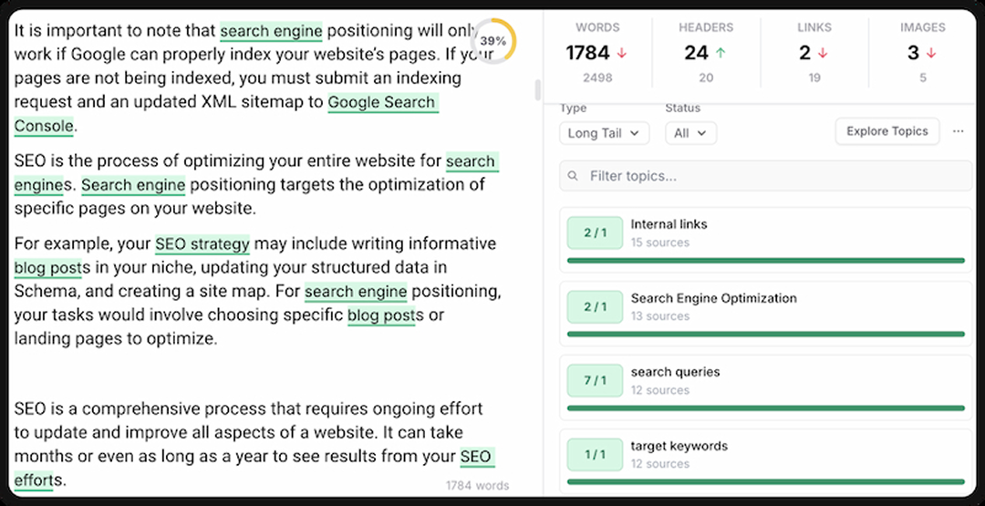 Screenshot of Frase.io UI, an SEO automation tool.