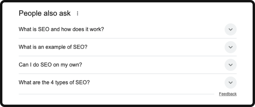 People Also Ask SERP feature on the Google SERP.