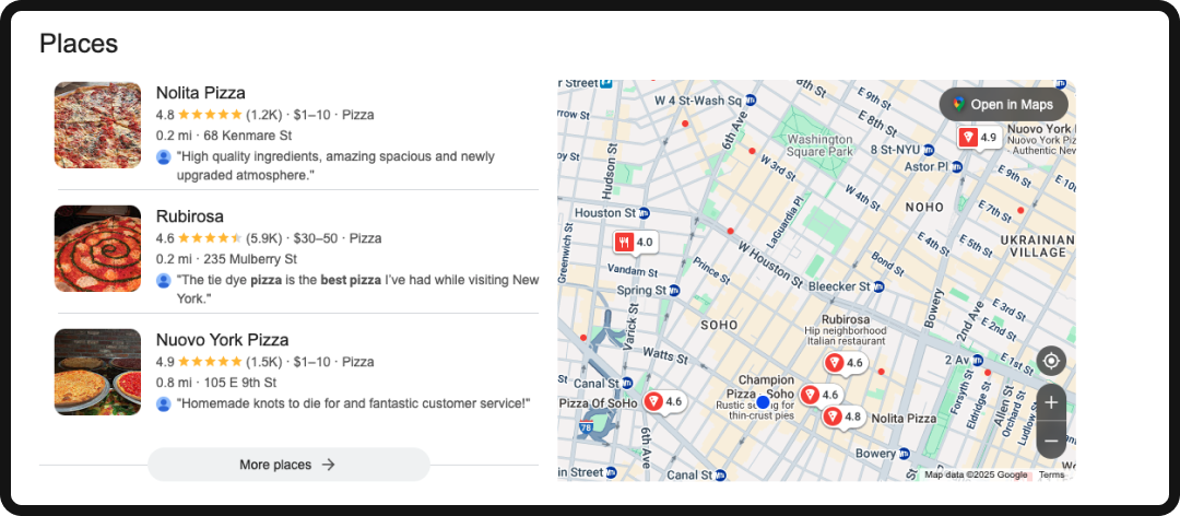 Local Pack SERP feature with map listings.