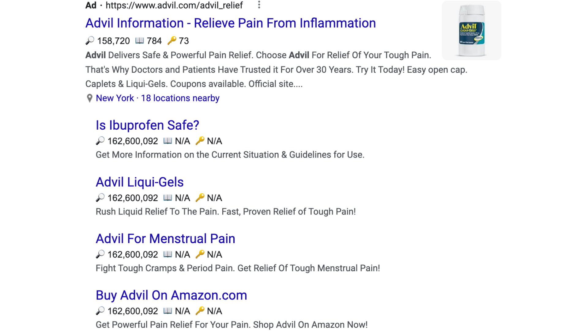 An illustration of pharma ads placements in search.