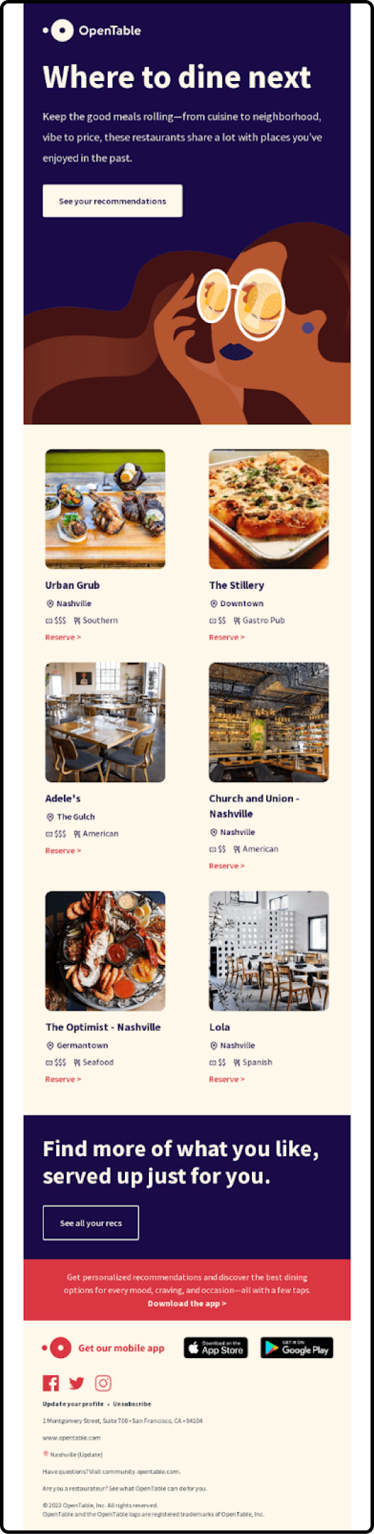 OpenTable: Dynamic email content