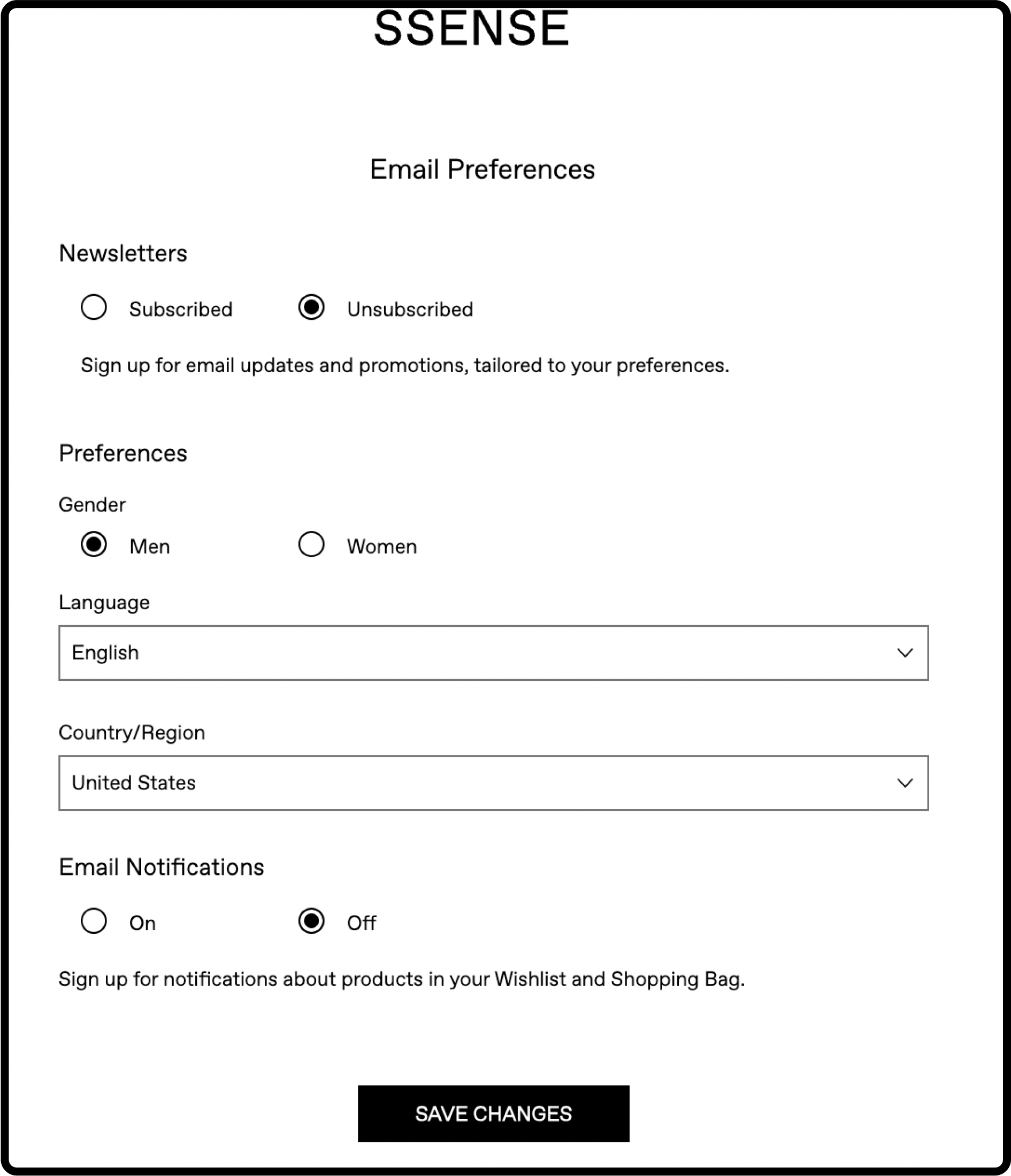 Zero-party data example: SSENSE