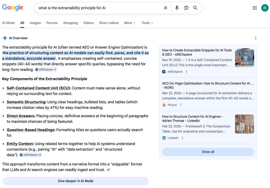 Example of a Google AI Overview result for an informational query.