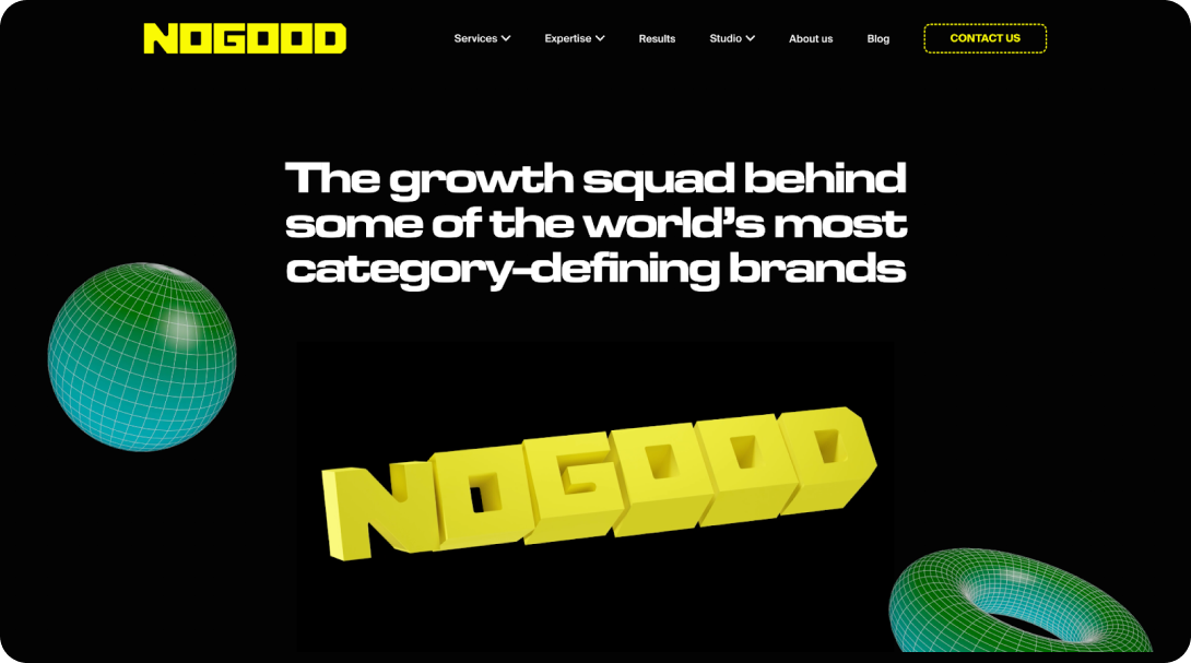 Screenshot of NoGood's website homepage.