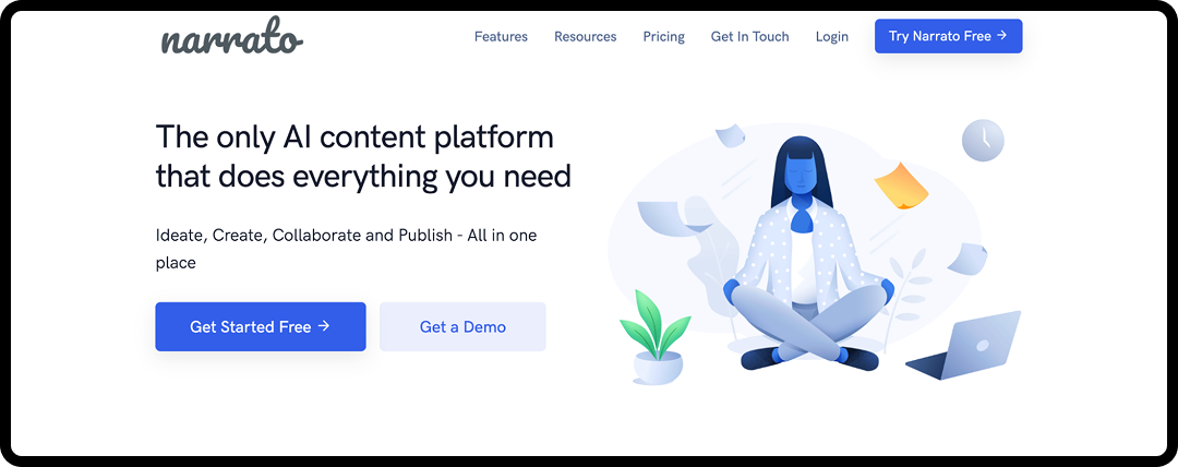 Narrato homepage, one of the top AI social media marketing tools in 2026.