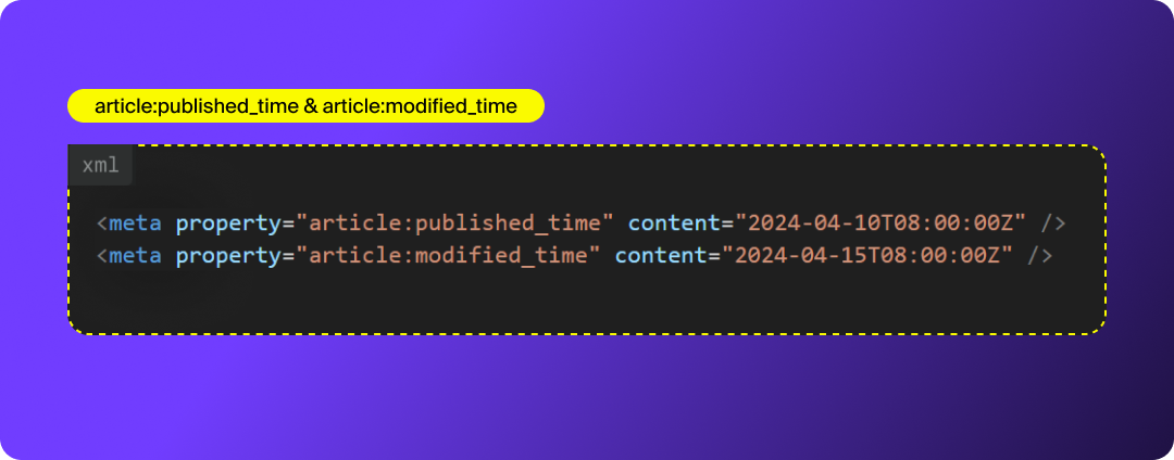 Example of Open Graph article:published_time and article:modified_time tags.