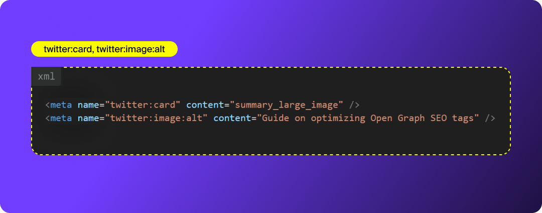 Example of Open Graph twitter:card and twitter:image:alt tags.