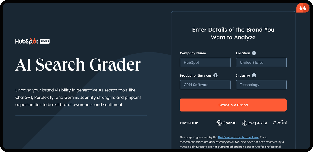 HubSpot homepage, a tool used for SEO in 2025.