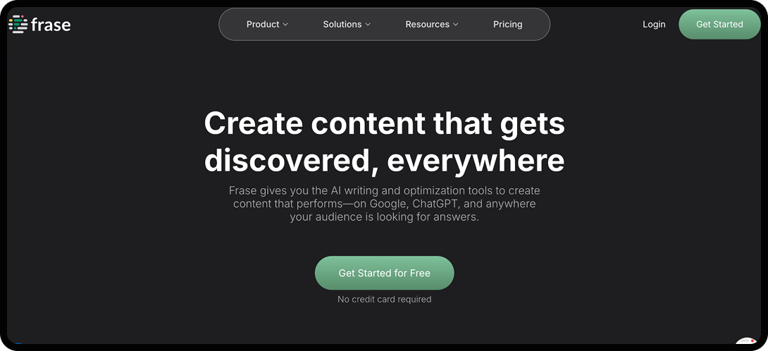 Homepage of frase.io, an AI SEO and writing tool.