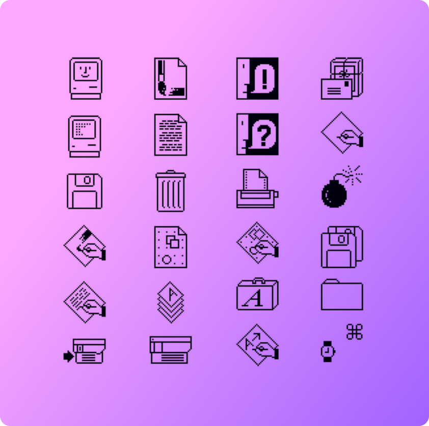 Original icons for the first Mac interface designed by Susan Kare