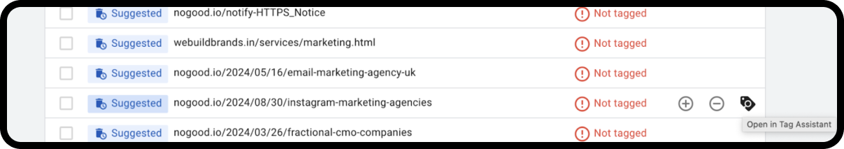 Tag coverage summary report with pages marked not tagged