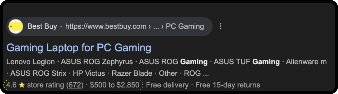 Google Search results for PC gaming