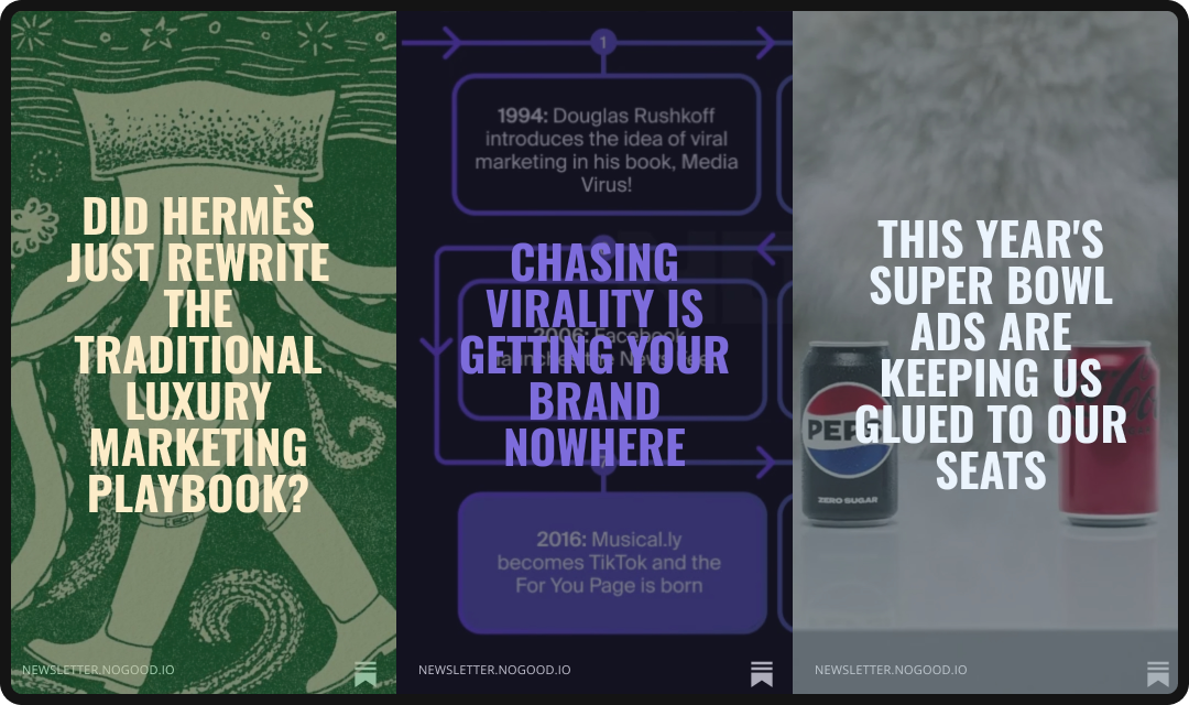 Examples of three NoGood newsletters on Substack.