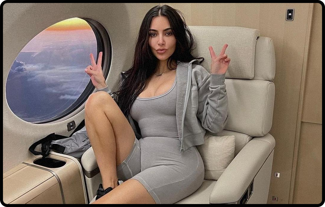 Kim Kardashian wearing Skims on a plane