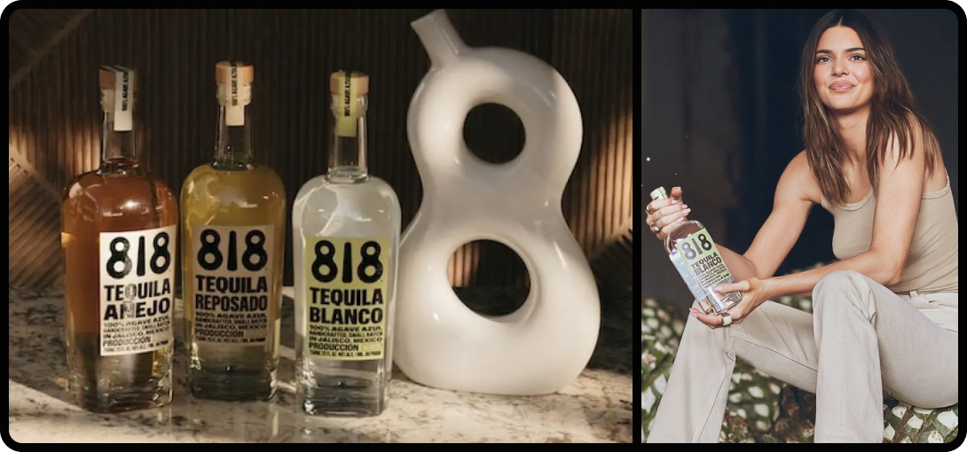 Kendall Jenner side by side with 818 Tequila bottles