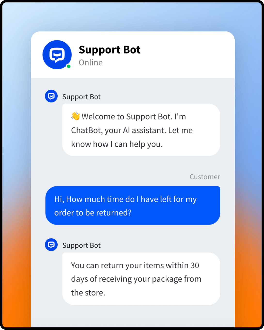 Screenshot of a conversation with an AI-powered support bot