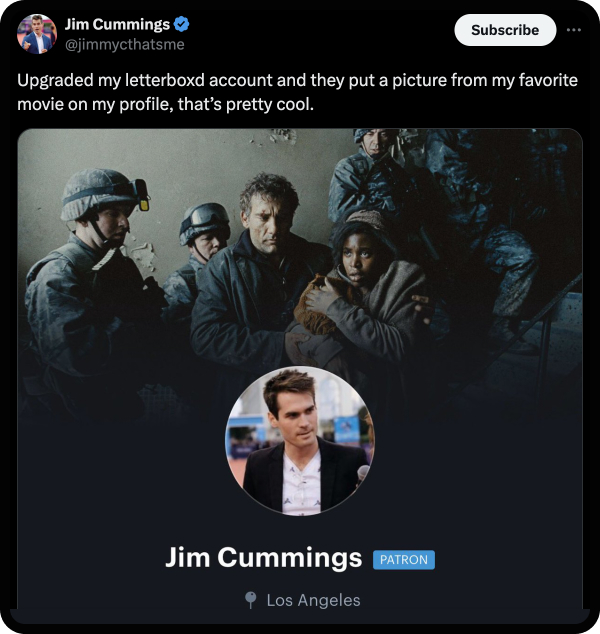 Screenshot of Tweet about Letterboxd features