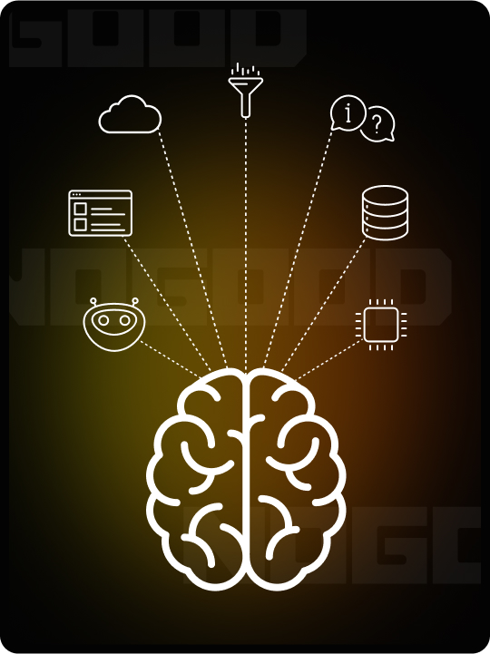 Stylized brain with different icons