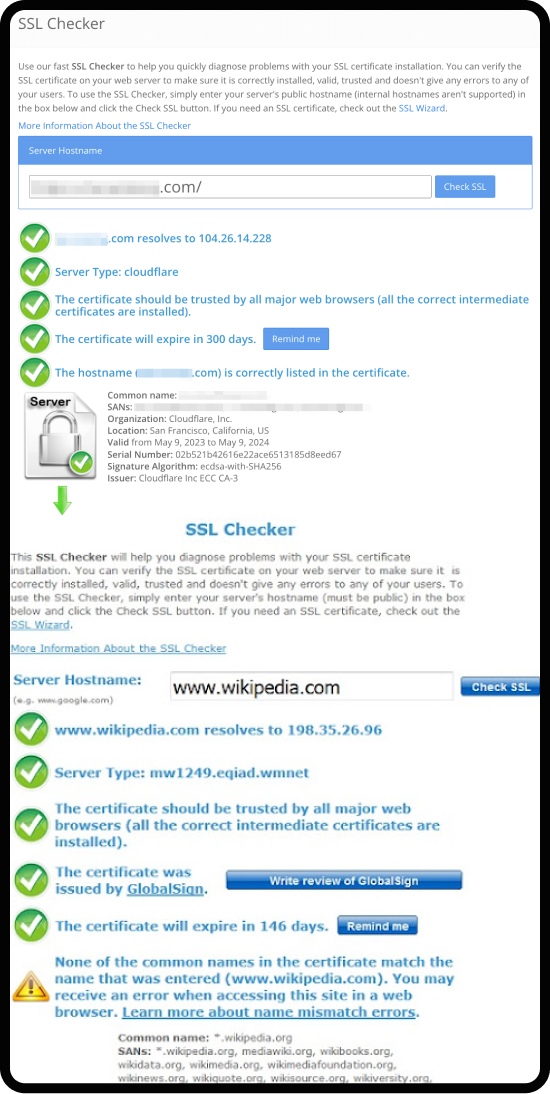 Screenshot of verifying SSL