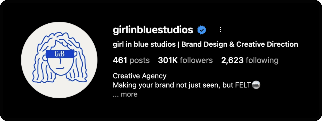 Girl in Blue Studios' Instagram account; one of the best marketing Instagram accounts to follow.