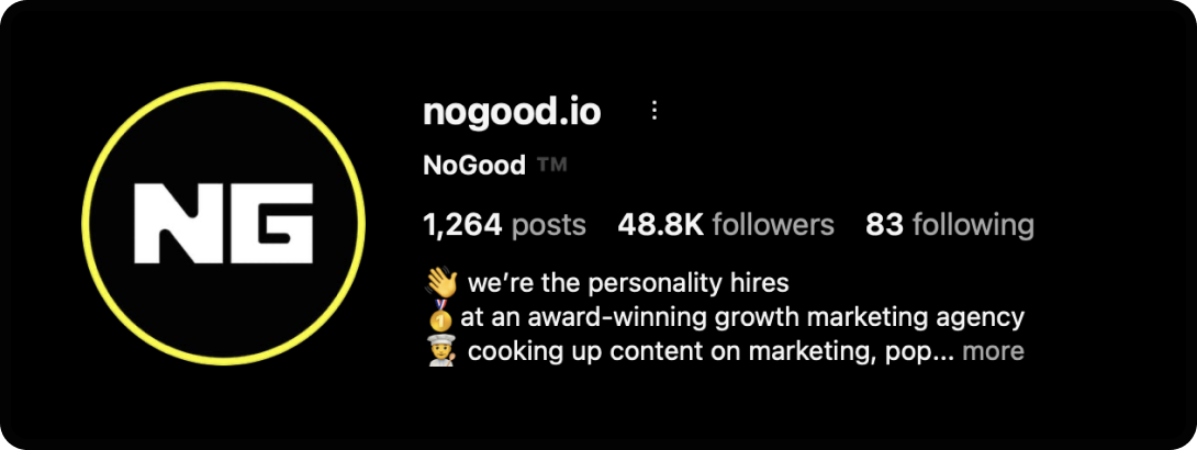 NoGood's Instagram account; one of the best marketing Instagram accounts to follow.