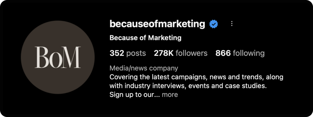 Because of Marketing's Instagram account; one of the best marketing Instagram accounts to follow.